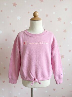 Champion Girls 4T Pink Crewneck Sweatshirt Tie Hem Script Logo